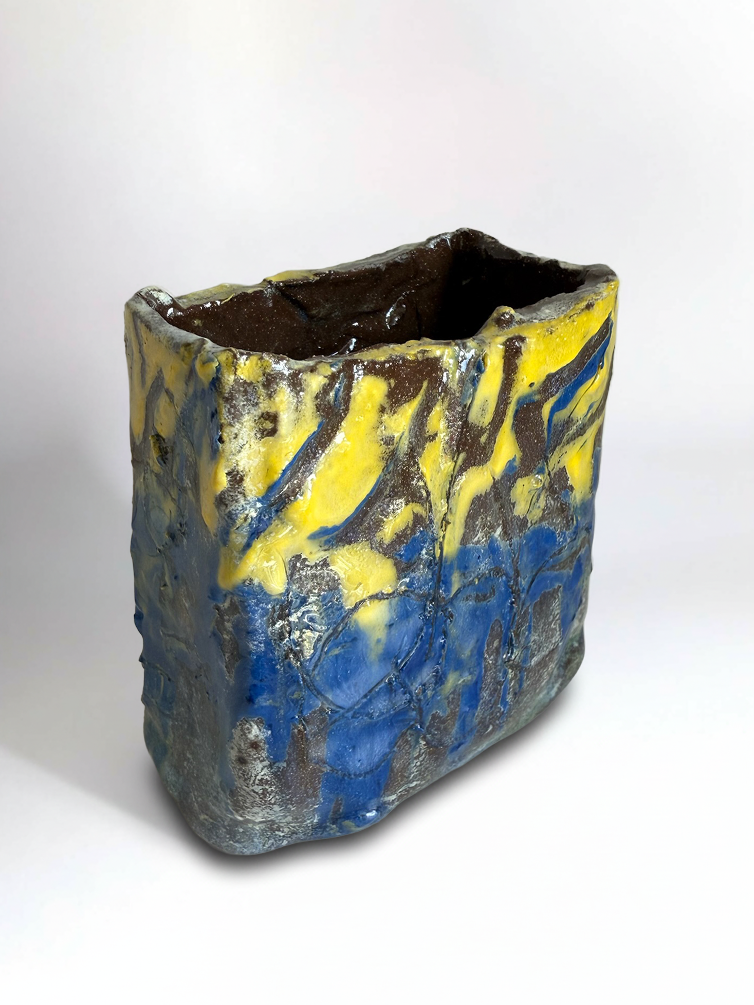 Blue Yellow Swirl Slab Vase